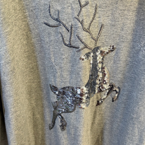 Chico's Silver Sequin Reindeer Long Sleeve Top - Picture 5 of 6